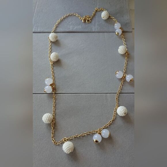 J. Crew Gold Tone White beaded & Orb long Necklace 32" - Picture 1 of 8